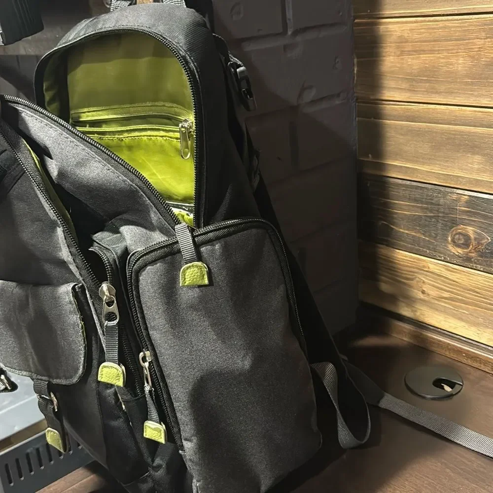 Eddie Bauer Gray Green Backpack Travel Diaper Baby Bag